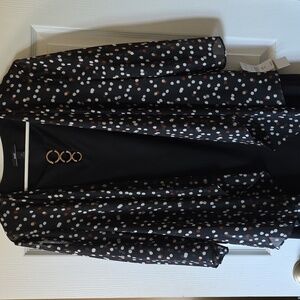 R&K Black Polka Dot Sheer Blazer with Gold Accents New